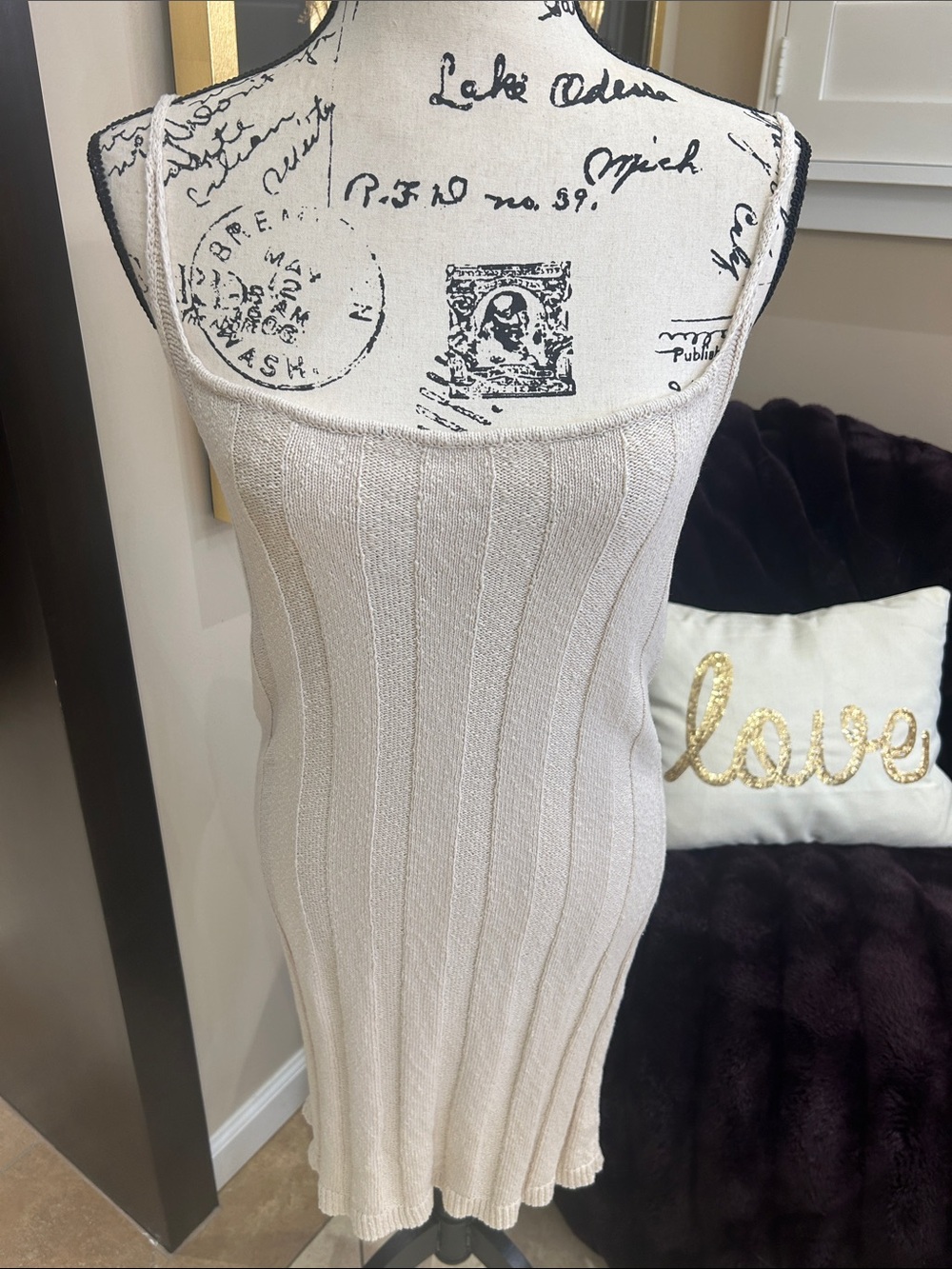Free People Cream Ribbed Knit Mini Dress